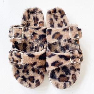 SuperJack Leopard Faux Fur Slide Sandals 601